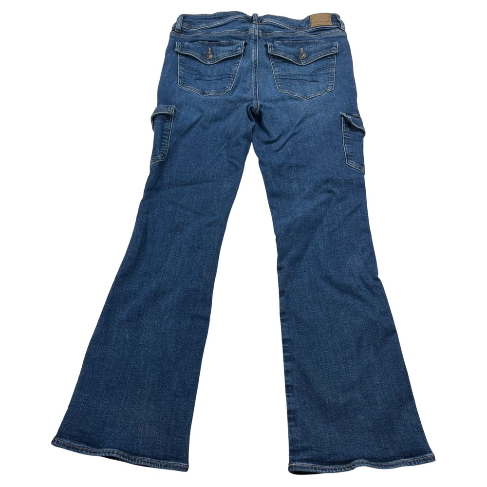 American Eagle Cargo Flare Kickboot Jeans Women 12 Denim Mid Rise Pocket VTG Y2K